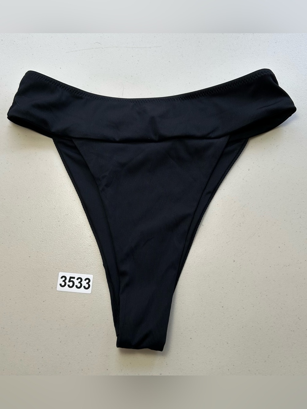 Berlook Bikini Bottom XS Black Ribbed High Cut Wide Waistband